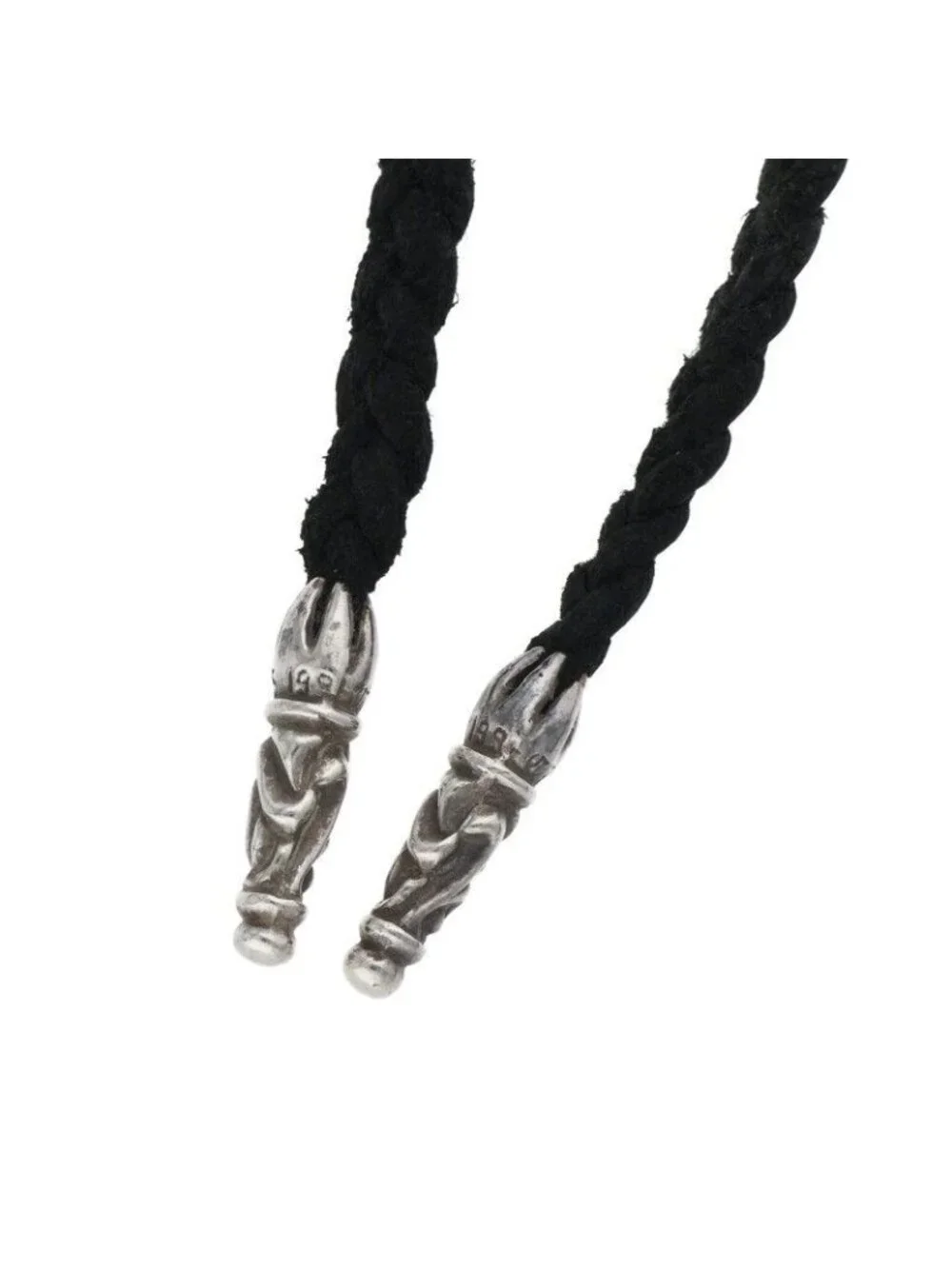 Chrome Hearts Leather Braid Scroll Blade Silver Necklace